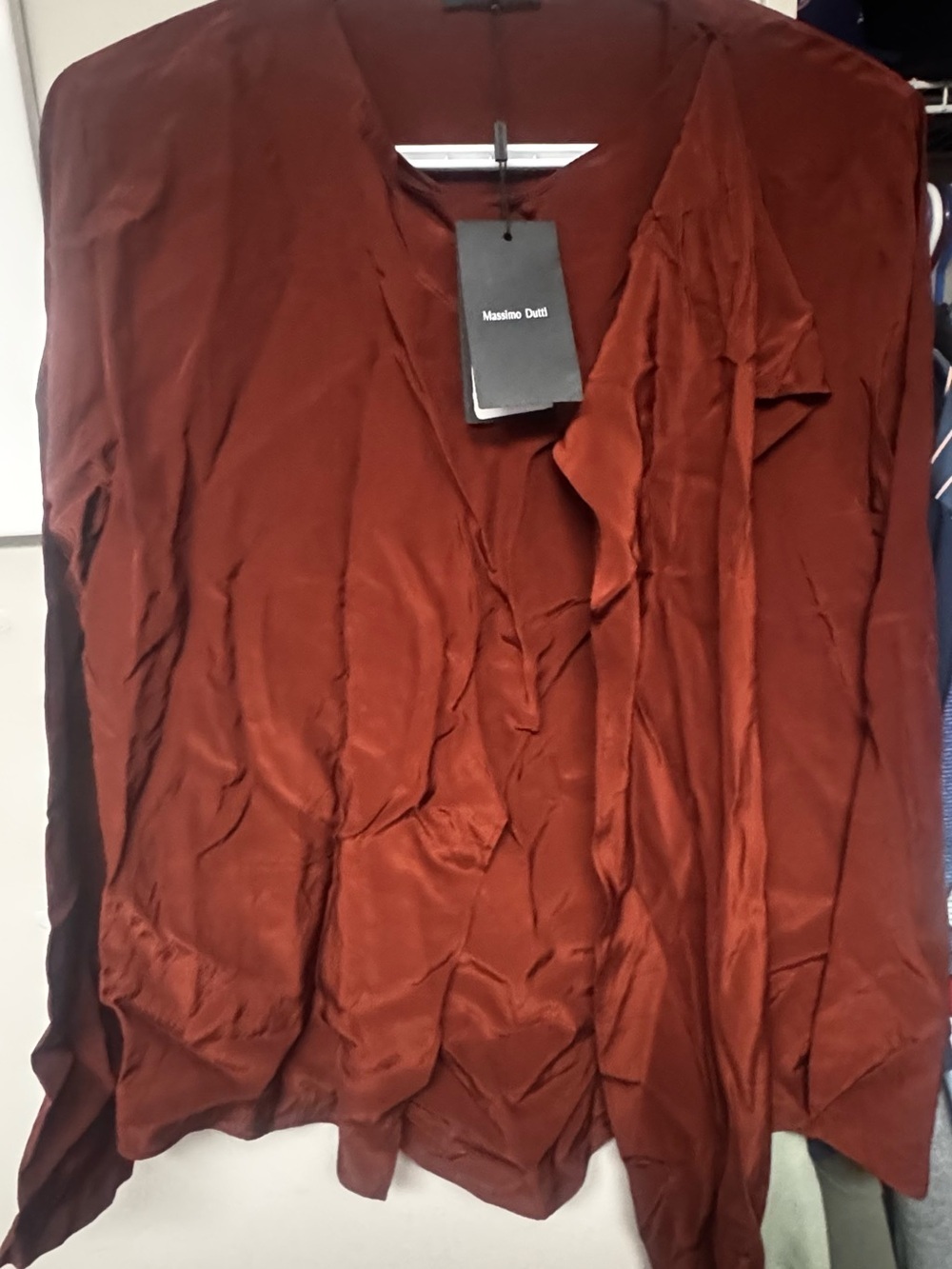 Massimo Dutti NWT Rust Orange Draped Ruffle Blouse 100% Viscose XS - Picture 11 of 12